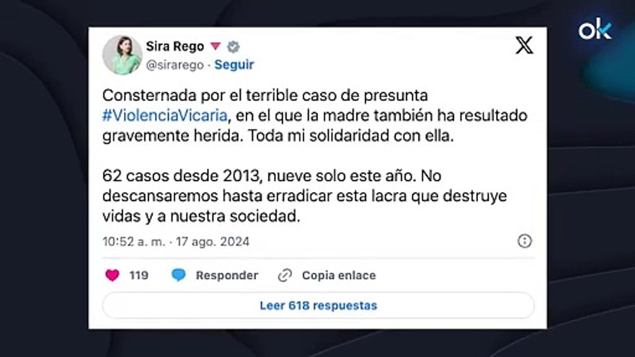 Sira Rego tarda 50 horas en referirse al asesinato de Mateo y 4 a un caso de "violencia vicaria"