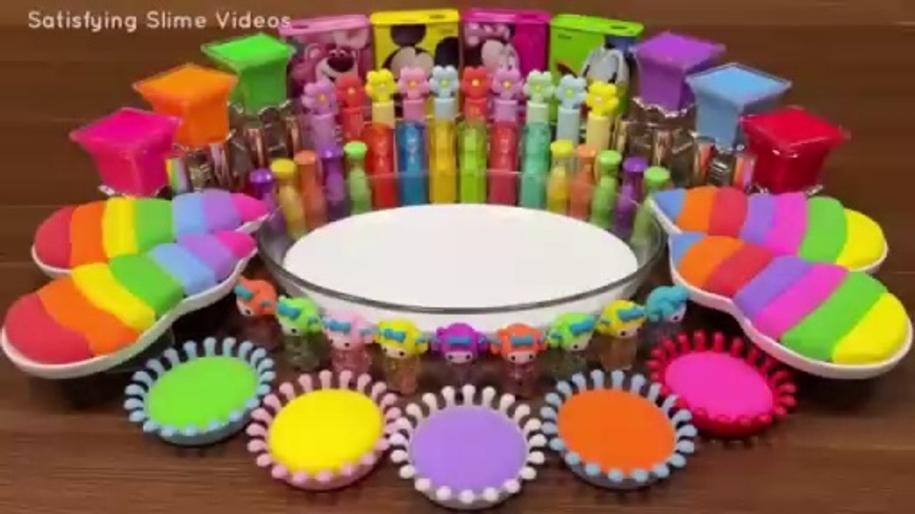 Mixing makeup clay and more into Glossy Slime I Relaxing slime video