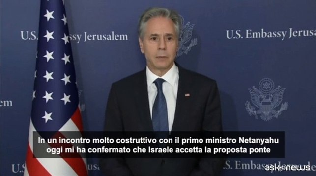 M.O.,Blinken: Netanyahu sostiene proposta ponte per tregua Gaza