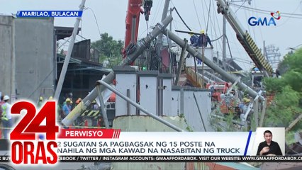 2 sugatan sa pagbagsak ng 15 poste na nahila ng mga kawad na nasabitan ng truck | 24 Oras