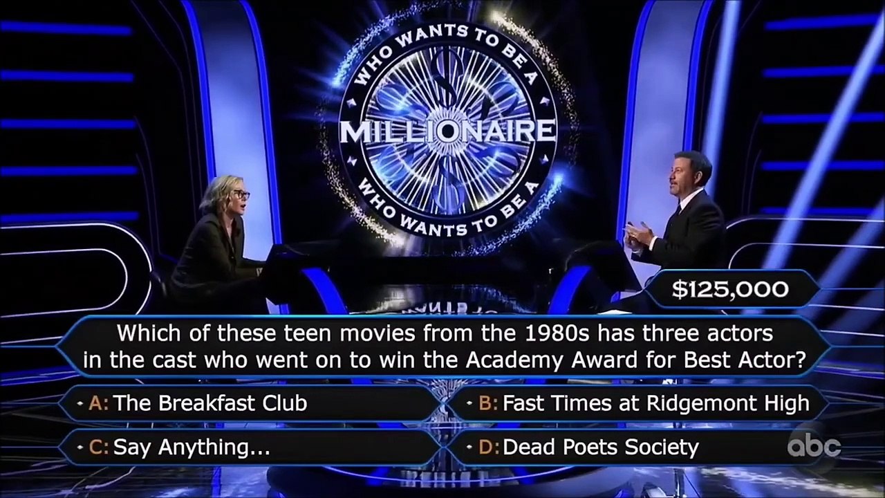 Who Wants To Be A Millionaire 10/25/20:Julie Bowen $125,000 Question