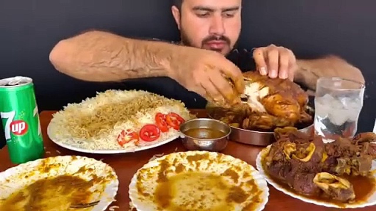 ASMR EATING SPICY WHOLE CHICKEN CURRY+SPICY MUTTON CURRY+WHITE RICE+GREEN CH