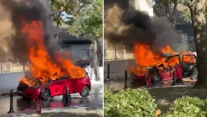 Beşiktaş’ta seyir halindeki otomobil alev alev yandı