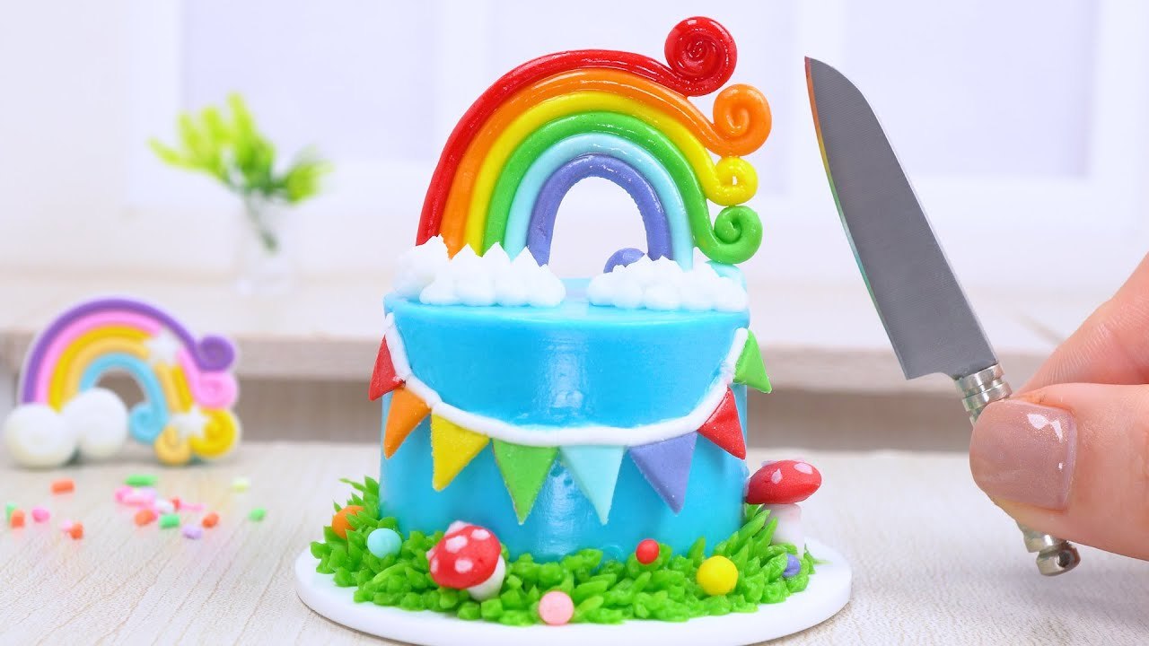 Cute Birthday Cake Miniature Making  Delicious Miniature Sky Rainbow Cake Decorating