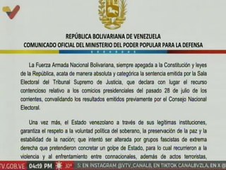 Comunicado | FANB acata sentencia emitida por el TSJ que convalida los resultados del CNE