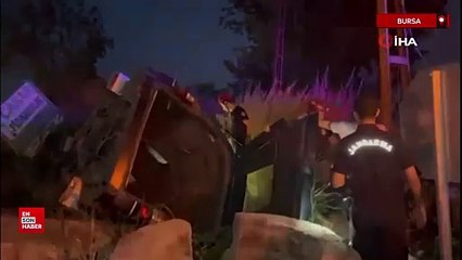 Bursa'da kontrolden çıkan araç tarlaya uçtu