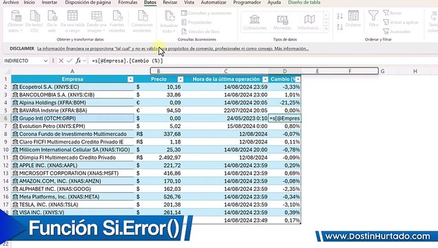 Nuevos Formatos de Datos en Excel: Cotizaciones, Monedas e Información