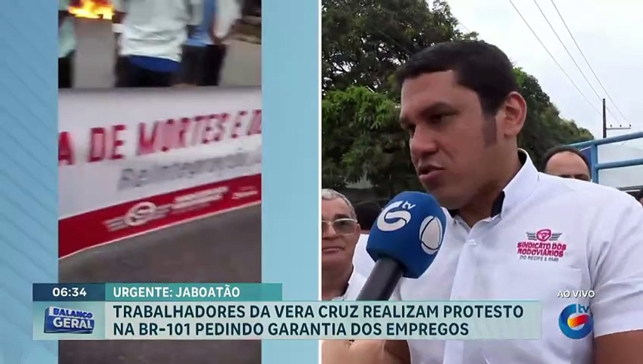 Rodoviários da Vera Cruz fazem protesto e bloqueiam BR-101