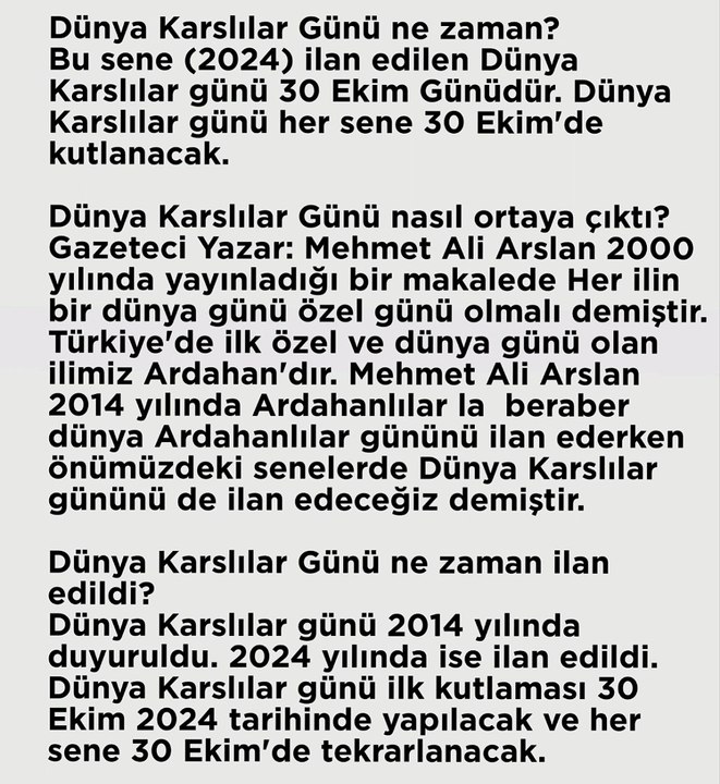 Dünya Karslılar günü ne zaman