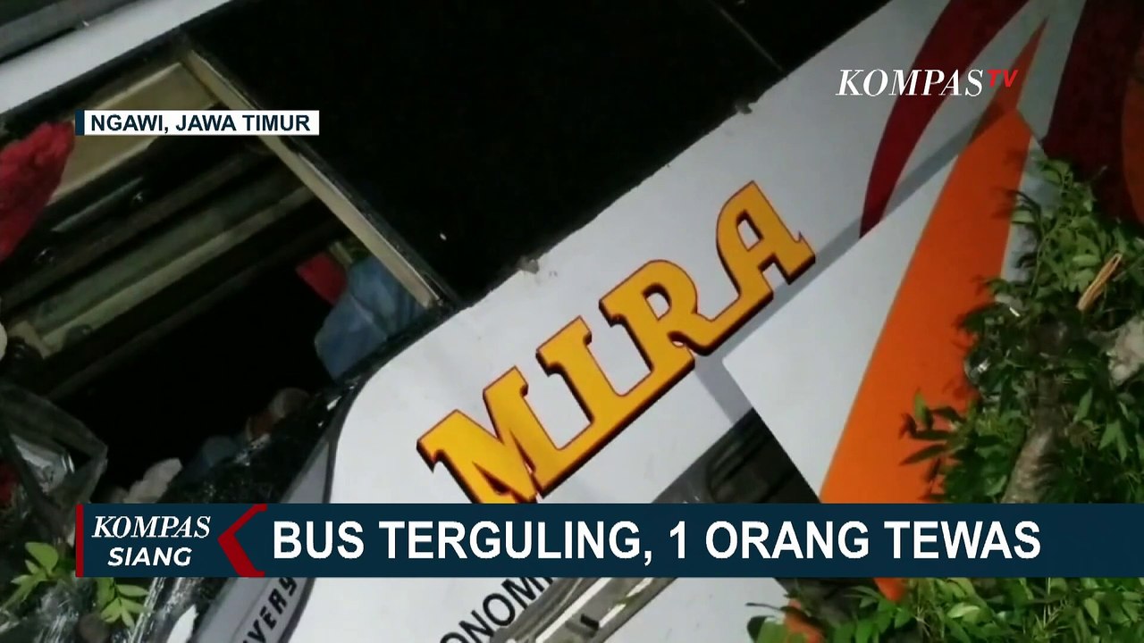 Sebuah Bus Terguling di Ngawi Jatim, Kernet Bus Tewas di Lokasi Kejadian