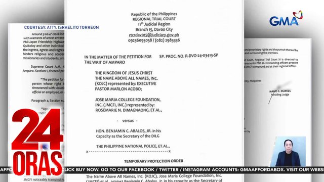 TPO para sa KOJC, inilabas na ng Davao RTC; inutusan ng ang PNP na tanggalin ang mga barikada | 24 Oras