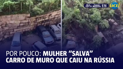 Mulher evita que seu carro seja esmagado segundos antes de muro cair