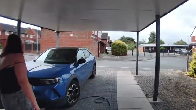 Doorbell camera captures funny moment as woman trips and sends her iPad flying