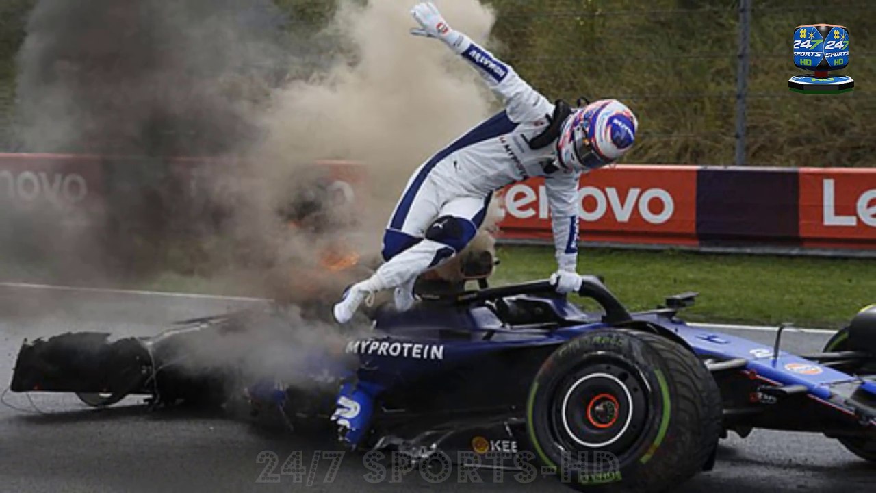 F1 car goes up in FLAMES after huge 110mph crash in Dutch GP practice as camera crew forced to rush out the way