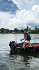 Legend has it, his boat's still sailing without him!   #FishingFail #UnexpectedLaunch #BoatAdventures