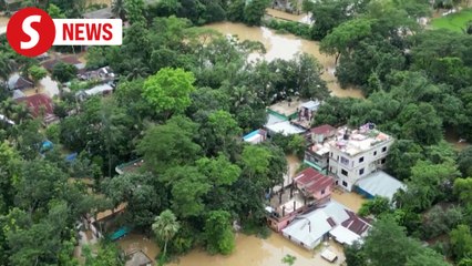 Drone footage shows severe flooding in Bangladesh town