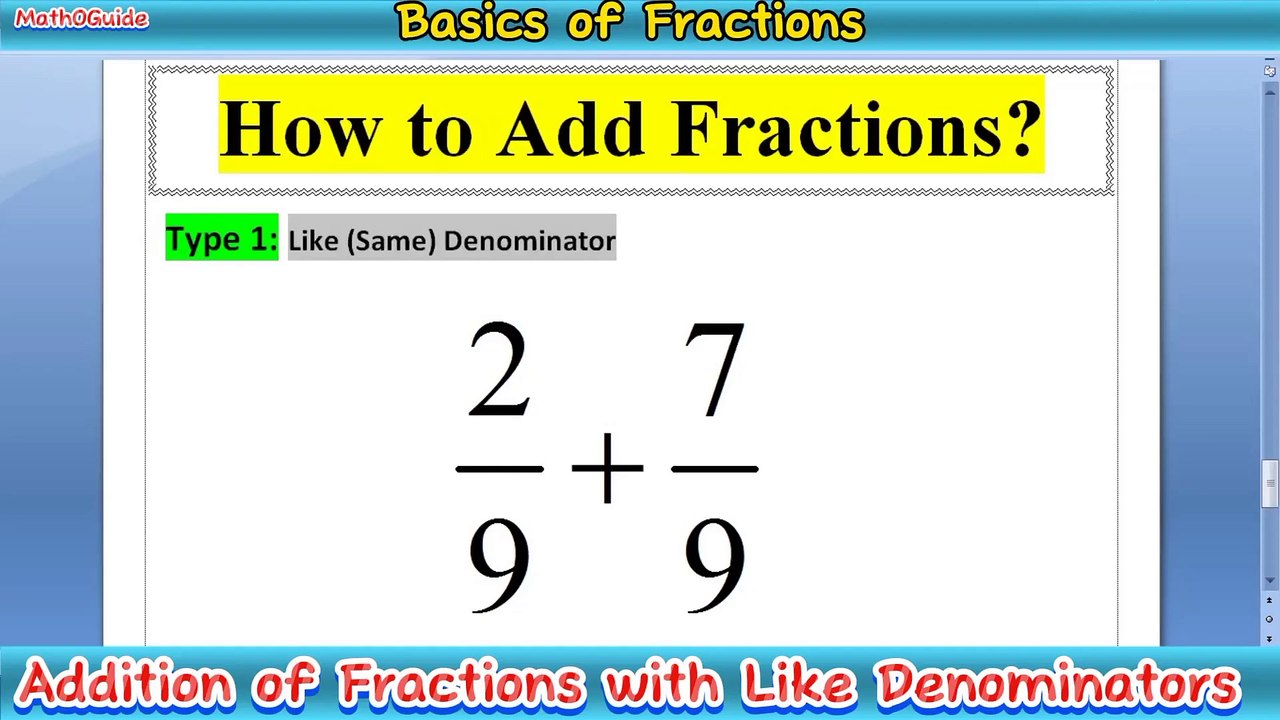 How to Add Fractions with Like Denominators  Type 01  MathoGuide