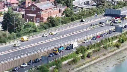 Traffic leaving the A27 at Hilsea following a serious accident which has closed the M27 - by Marcin Jedrysiak