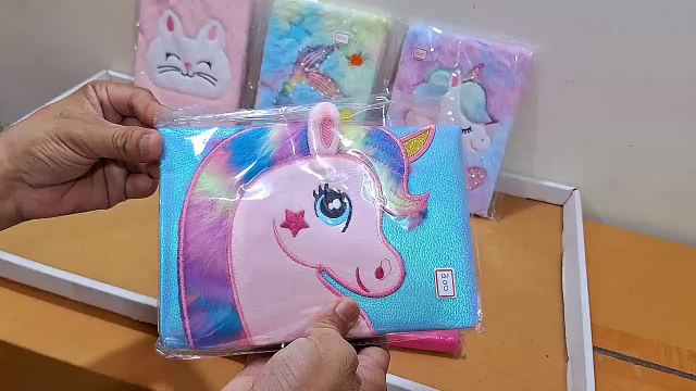 Unboxing and Review of unicorn Fur Diary and Designer unicorn Gift Set Slim Notebook fur Diary Girls Birthday Party Return Gifts