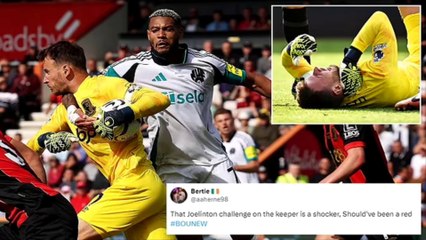 Fans are left stunned as Newcastle star Joelinton escapes with just a yellow card after bringing Bournemouth goalkeeper Neto down by grabbing his neck