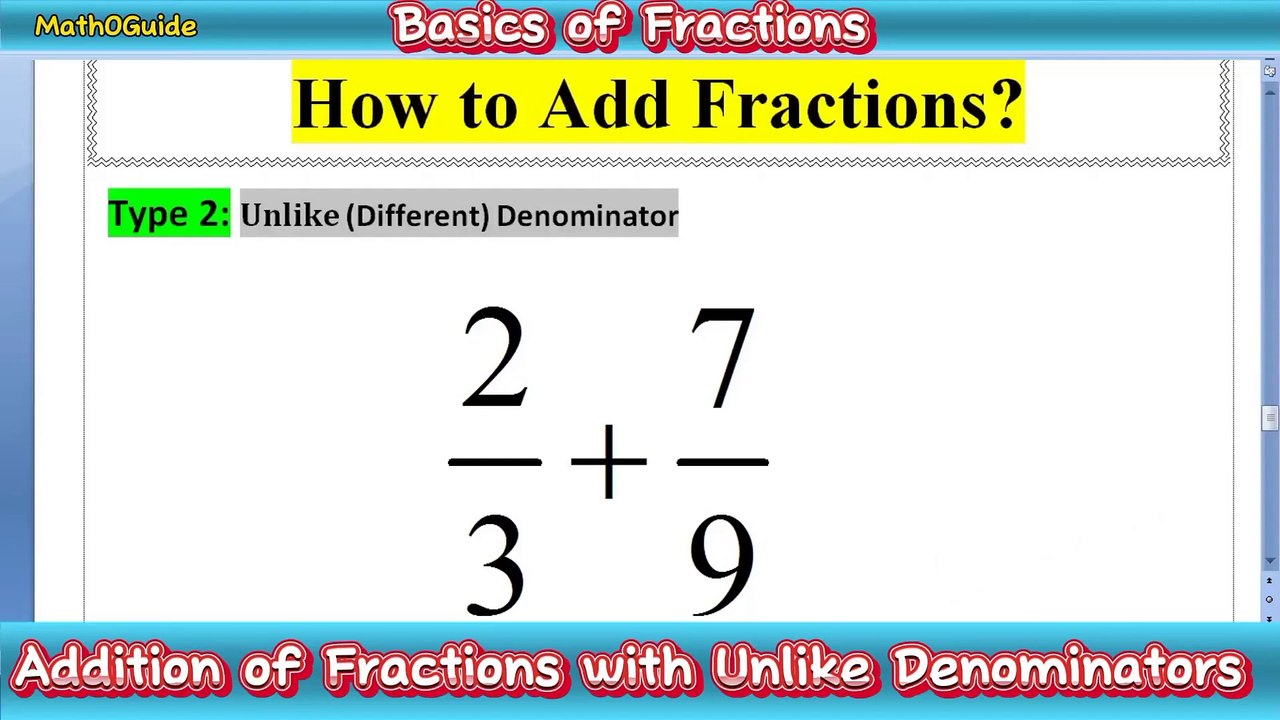 How to Add Fractions with UnLike Denominators  Type 02  MathoGuide