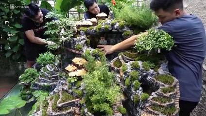 Chàng trai làm tiểu cảnh ruộng bậc thang, bản làng Tây Bắc