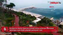 Fırtınada şezlong, şemsiyelerin uçtuğu anlar kamerada