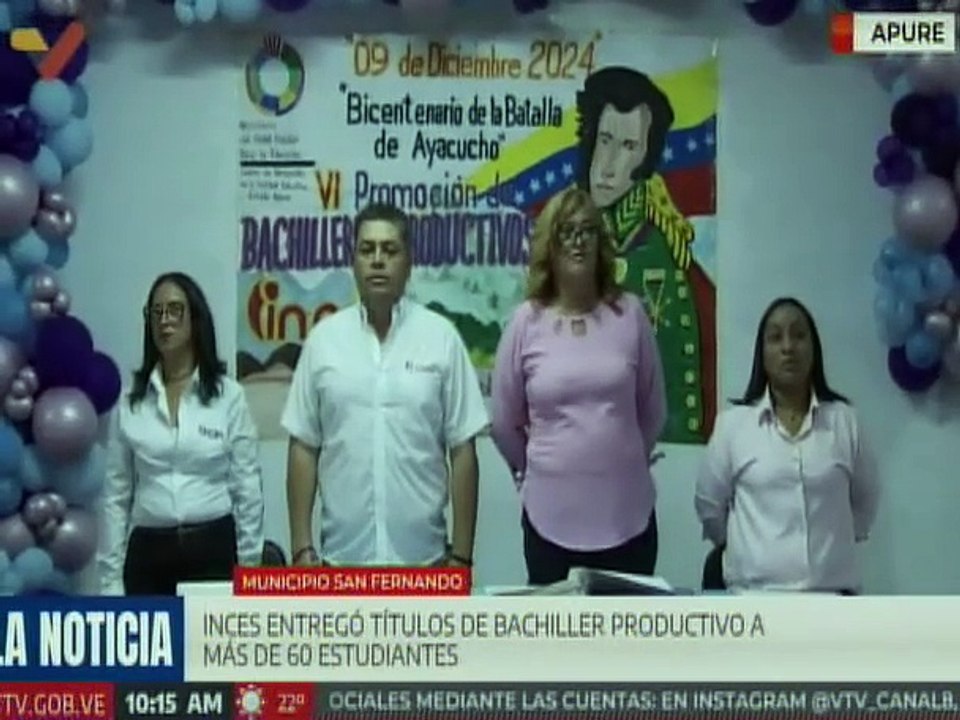 En Apure más de 60 estudiantes recibieron título en la VI Promoción de Bachilleres Productivos INCES