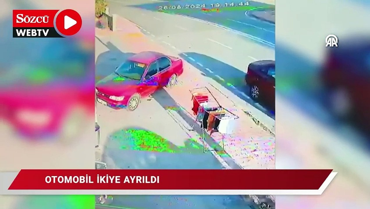 3 kişinin yaralandığı kazada otomobil ikiye ayrıldı