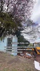 Retroescavadeira e trabalhadores movimentam rotina de escola em Novo Hamburgo