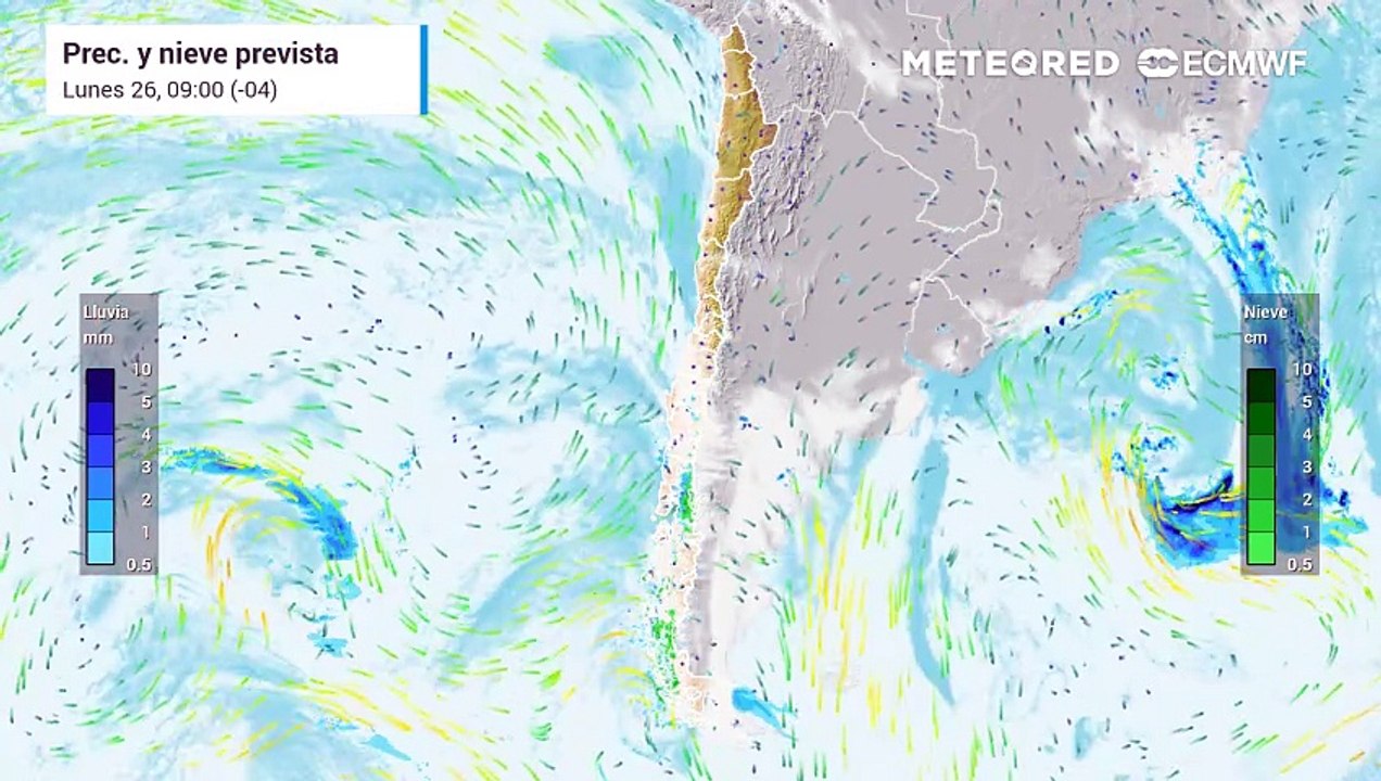 Varias bandas forntales y una baja segregada llevarán precipitaciones a varias regiones de Chile