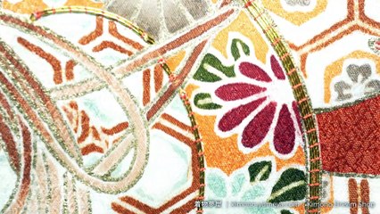 Orange Vintage Houmongi with Kiku, Sakura, Kikkou, Seigaiha, Sayagata - Very Soft, Shiny Rinzu Silk Kimono For Women - Kaede, Matsu, Drums