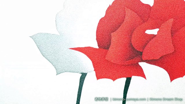 Vintage Retro Light Grey Tsukesage with Red & Grey Peonies - Hand Painted Soft, Smooth Shusu-Ori Silk Kimono For Women - Kimono Dream Shop