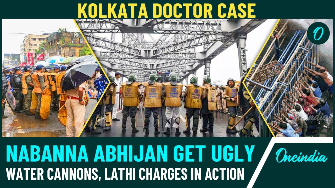 Kolkata Police Clash with Protestors: Water Cannons & Lathi Charges Against 'Nabanna Abhijan' |Watch