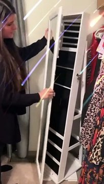 YITAHOME 360° Rotating Jewelry Armoire, Lockable Jewelry Cabinet with Full Length Mirror, Large Capacity Floor Standing Jewelry Organizer with Rear Storage Shelves for Bedroom, Cloakroom, Walnut