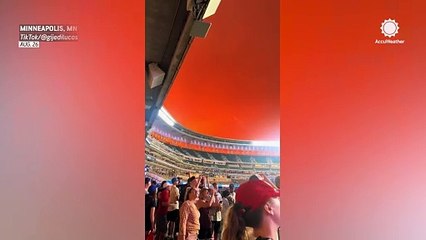 Stormy sunset and rainbow over Minnesota Twins game