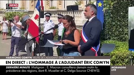 L’émotion de la veuve du gendarme tué à Mougins lors de l’hommage à Mandelieu