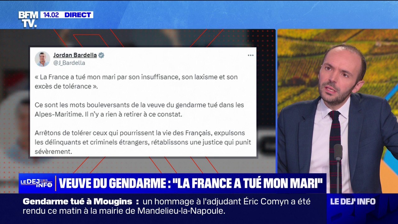 "La France a tué mon mari", le discours de la veuve du gendarme tué à Mougins fait réagir les partis de droite et d'extrême droite