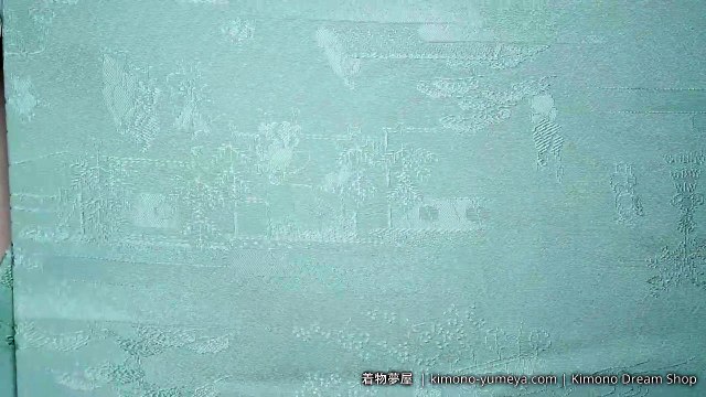 Baby Blue Iromuji Kimono for Women - Vintage High Quality Rinzu Silk - People Riding Horses, Ceremonies, Pine Trees, Fog - Ancient Japan, Solid Color