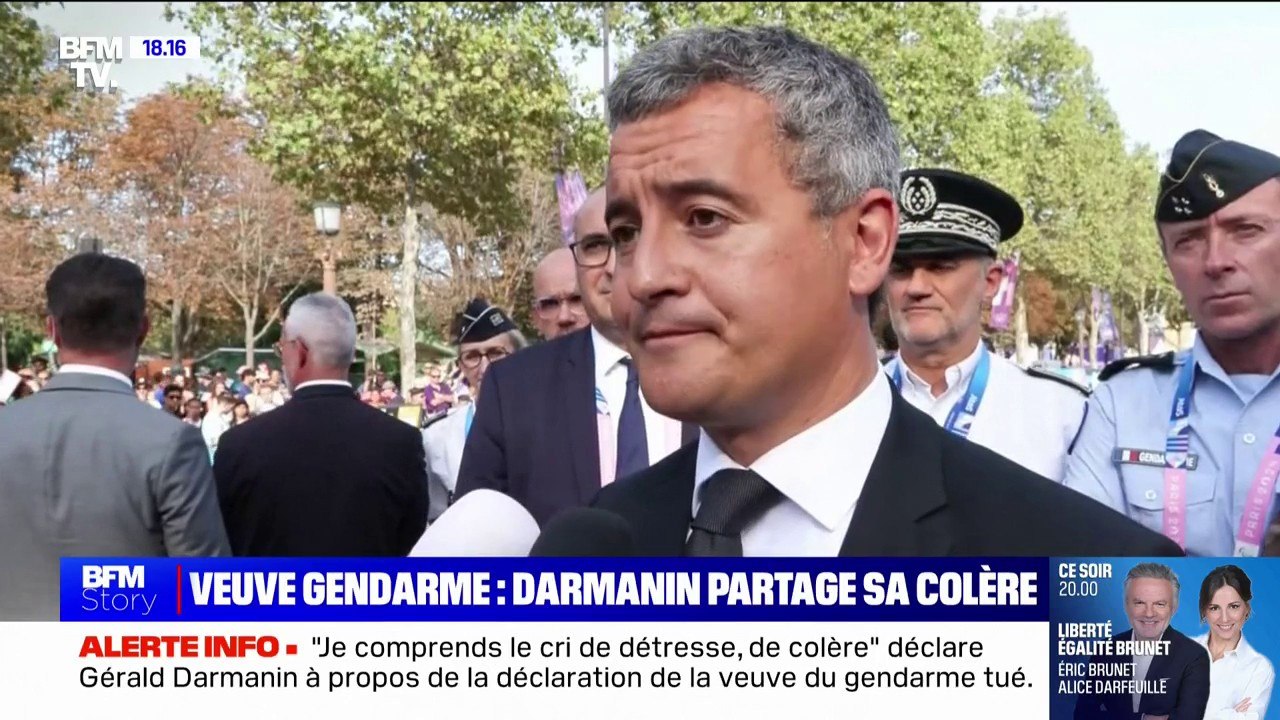 Gérald Darmanin comprend "le cri de détresse, de colère" de la veuve du gendarme tué après un refus d'obtempérer