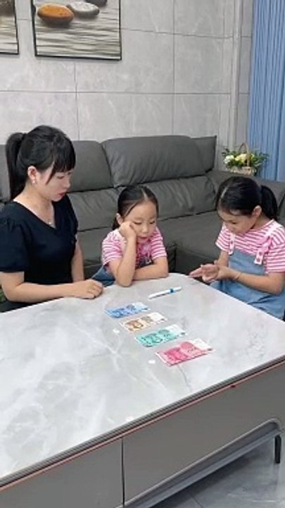 Two little kids cheating and old woman