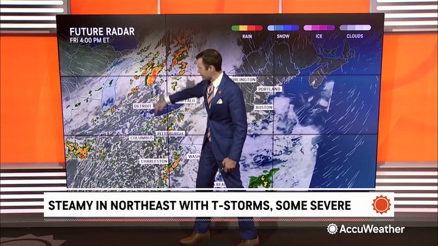 Thunderstorms continue from the Northeast into the Mid-Atlantic