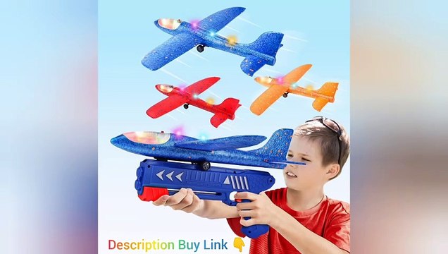 3 Pack Airplane Launcher Toy, 12.6 Foam Glider Led Plane, 2 Flight Mode Catapult Plane for Kids Outdoor Sport Flying Toys Gifts for 4 5 6 7 8 9 10 12 Year Old Boys Girls