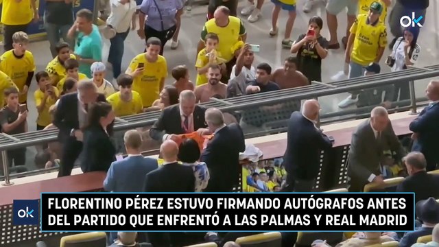Florentino Pérez estuvo firmando autógrafos antes del partido que enfrentó a Las Palmas y Real Madrid