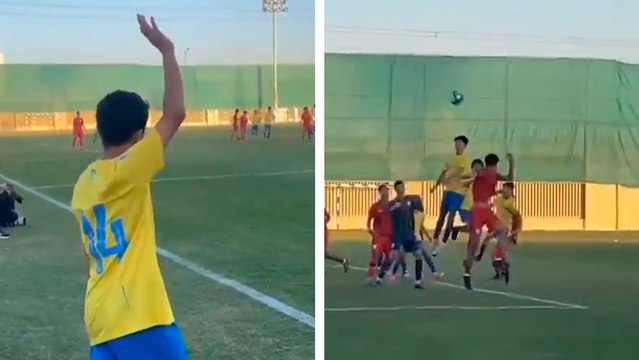 Cristiano Ronaldo Jr marcando un golazo de cabeza al estilo de su padre
