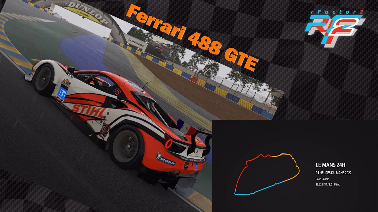 Tour de piste au Mans en Ferrari 488 GTE sur Rfactor 2