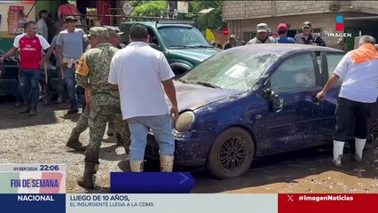 Continúan los trabajos de limpieza en Tejupilco, Edoméx, tras el desbordamiento del río Rincón de López