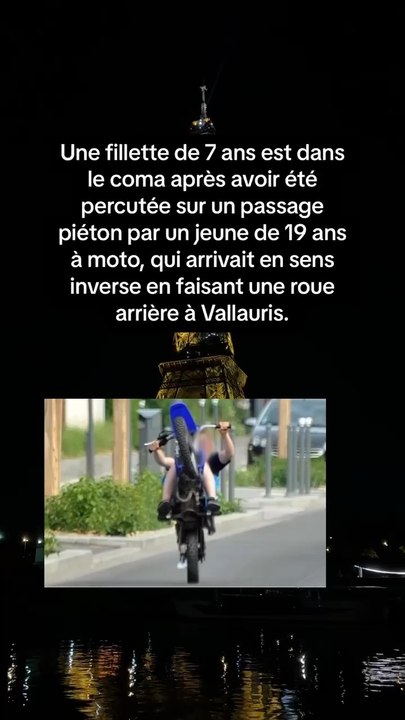 Vallauris : une fillette de 7 ans dans le coma après avoir été percutée par une moto en roue arrière