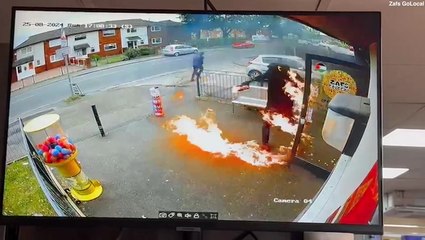 Arsonists set themselves on fire as they try to burn down corner shop with petrol