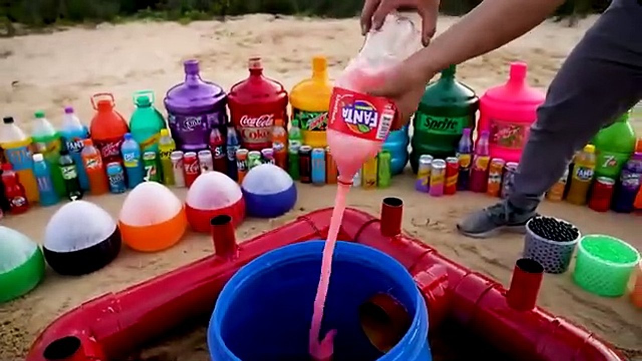 Experiment_ Giant Coca-Cola Rocket, Mtn Dew, Sprite, Fanta, Balloons Cola and Mentos in Square Hole